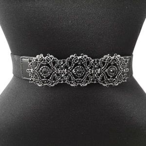 BCBG WAIST BELT BLACK STONE ELASTIC FAUX DIAMOND